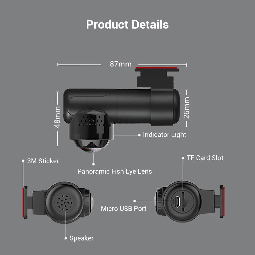 Автомобильный видеорегистратор HD панорамная камера с углом обзора 360 ° и