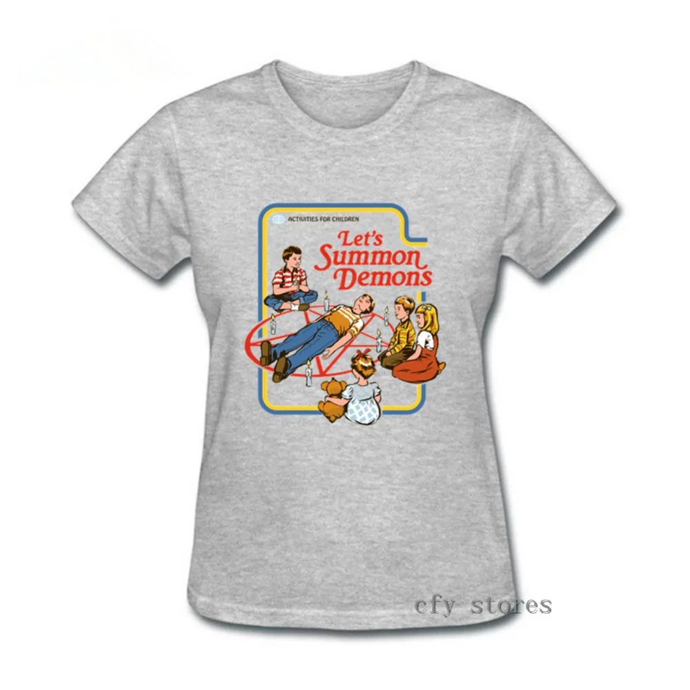2019 модные популярные винтажные женские футболки с надписью Let's Summon demon Summe