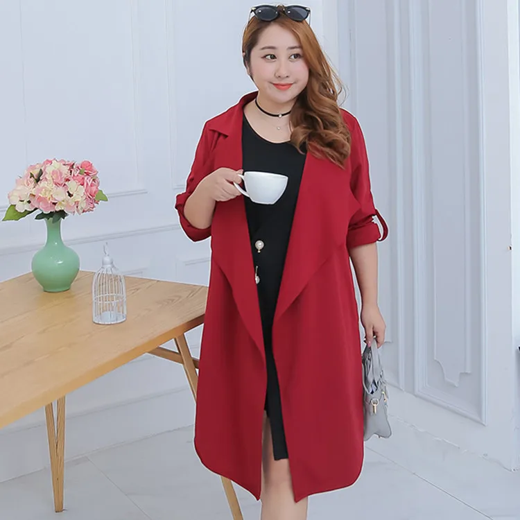 Женское повседневное однотонное длинное пальто размера плюс свободная ветровка