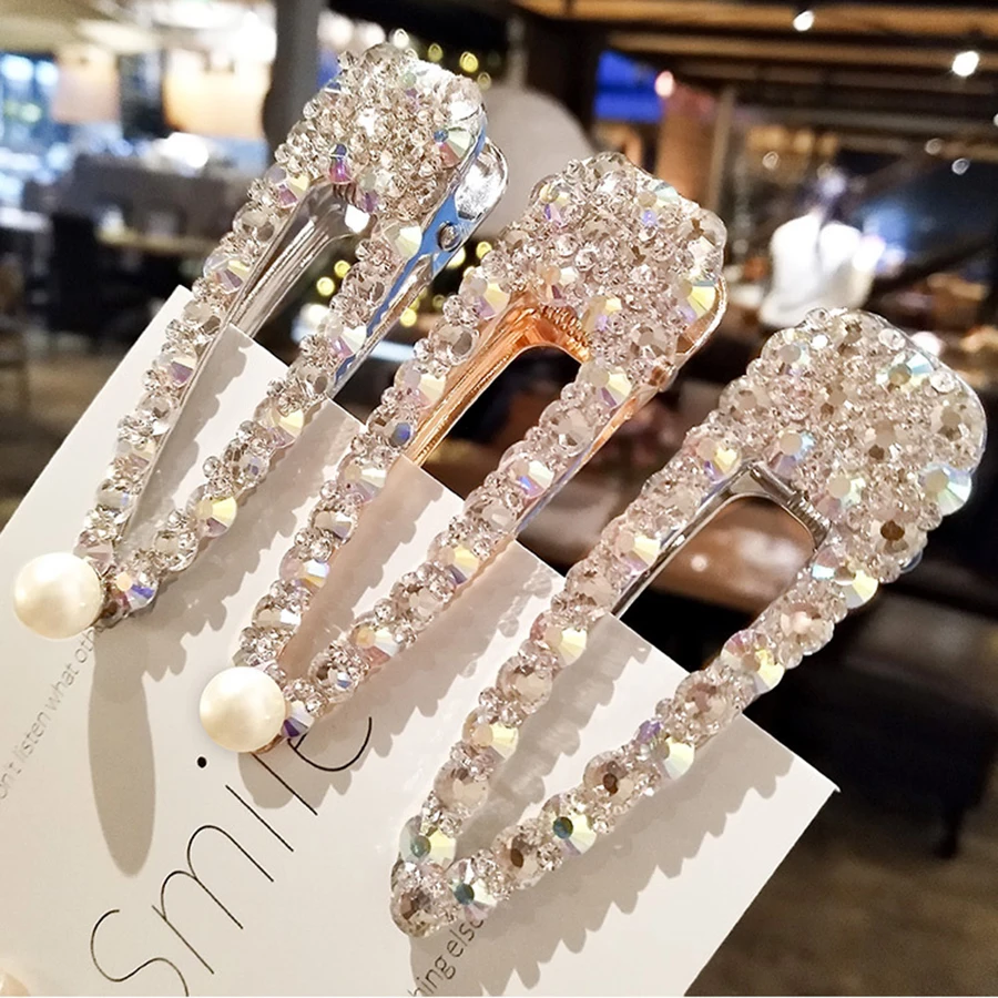 Модный женский зажим для волос с кристаллами Стразы Flash простой жемчужный