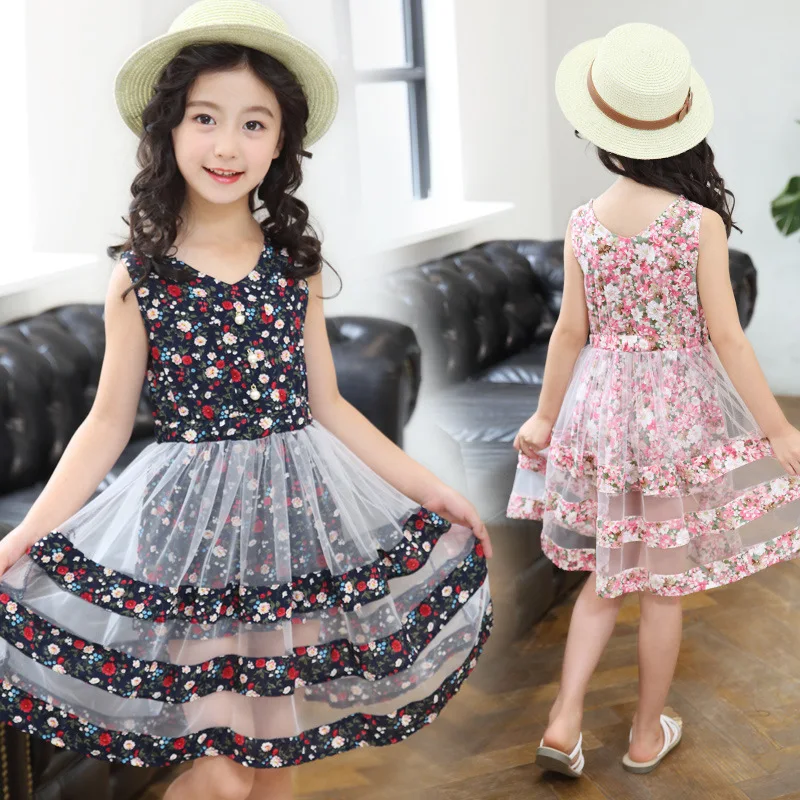 Платья для девочек Новинка лета 2019 платье принцессы с цветочным рисунком детская