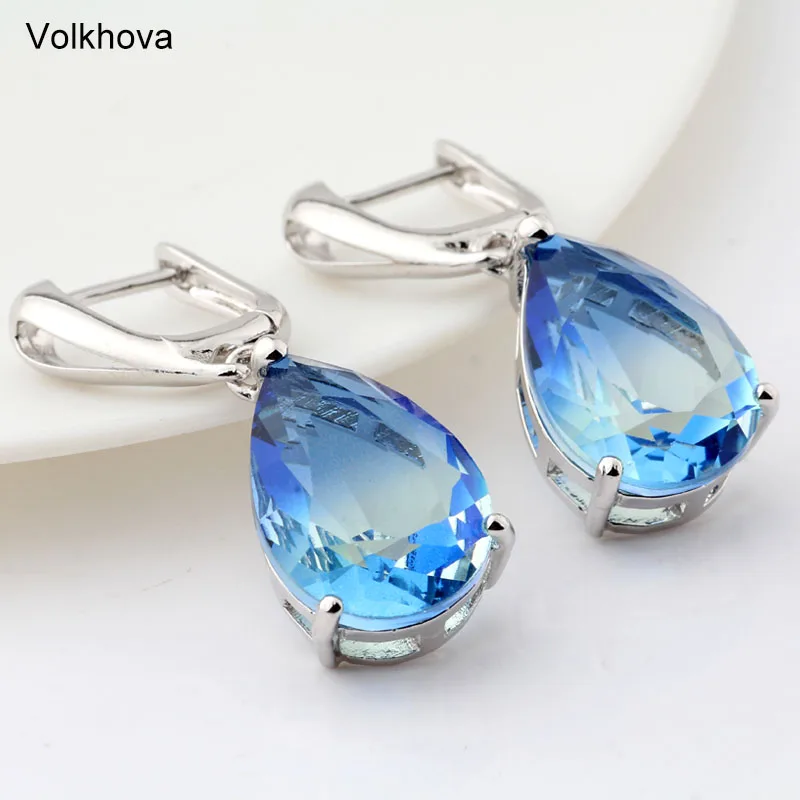 Новые длинные синие серьги с градиентом в виде капли воды женские модные