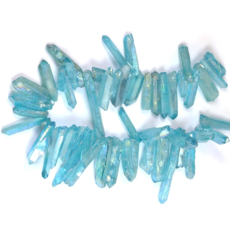 Гальванизированная окрашенная нить небесно голубого кварца с кристаллами