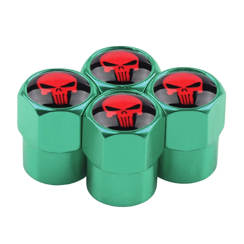 Green Red 4x автомобильный Стайлинг из нержавеющего алюминиевого сплава Каратель Череп автомобильные шины колпачки для клапанов Колеса Шины Клапаны шток шины воздушный колпачок аксессуары - Название цвета: Green Red