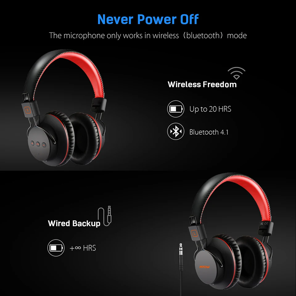 Mpow H1 Bluetooth наушники беспроводные наушники со встроенным микрофоном над ухом наушники проводной/беспроводной режим для ПК стол iOS Android