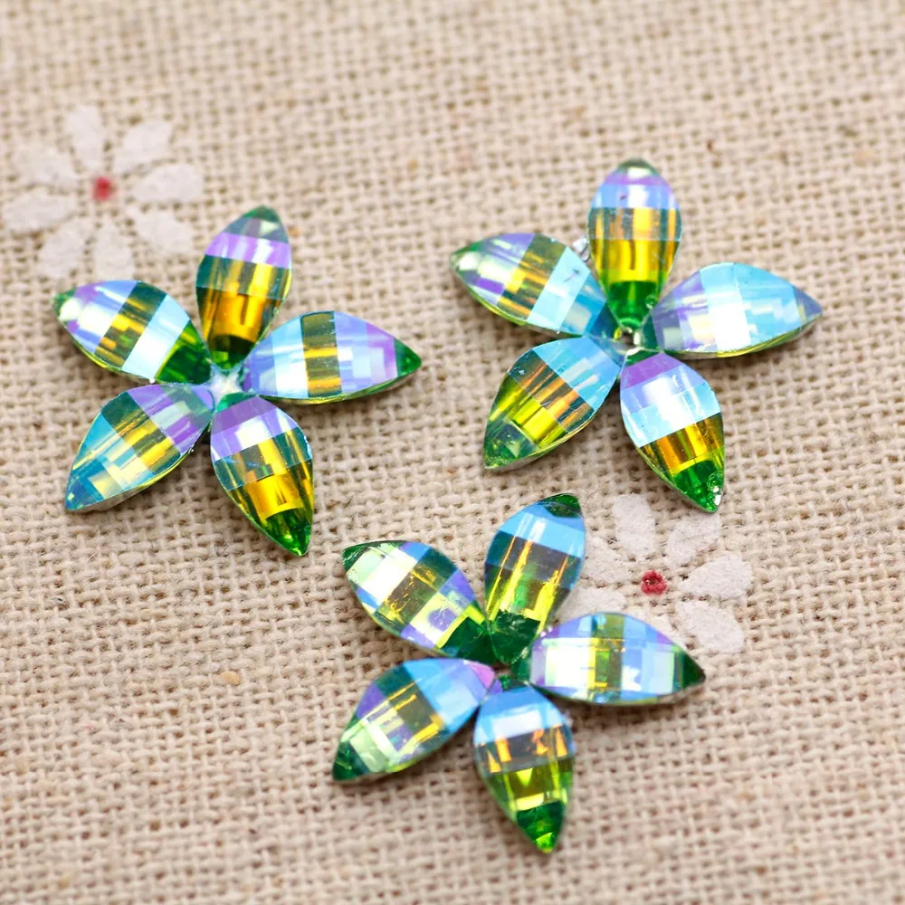 Пришивные стразы в форме цветка с 1 отверстием и серебряной основой модные