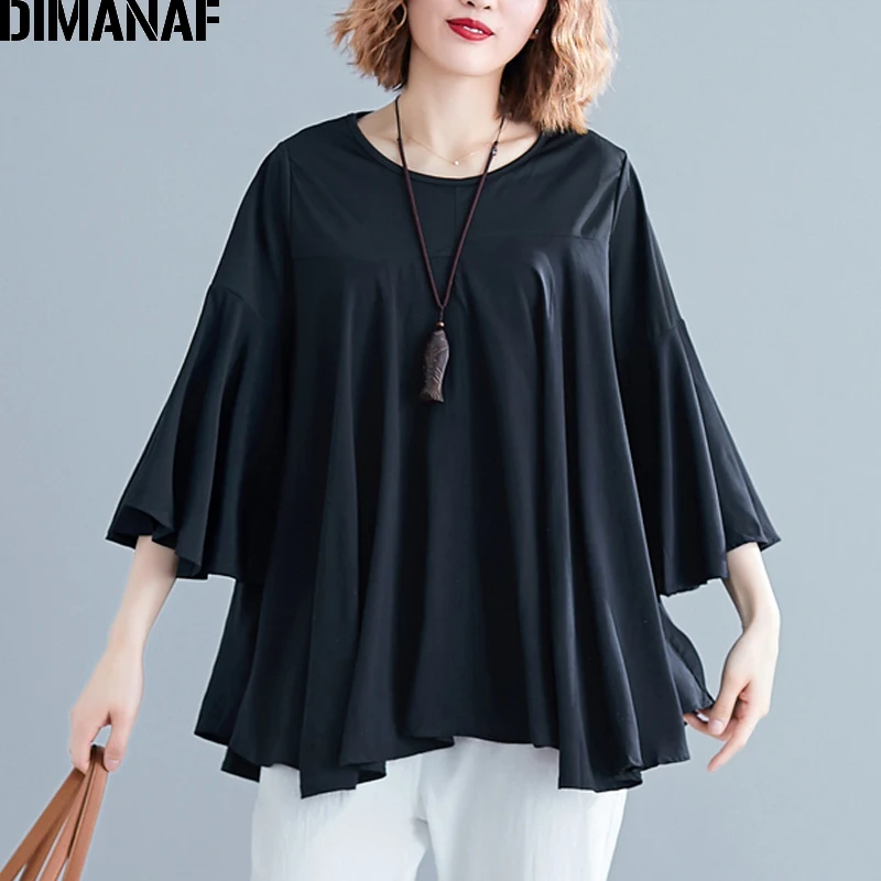 DIMANAF размера плюс женская блузка рубашки летние женские топы большой размер с