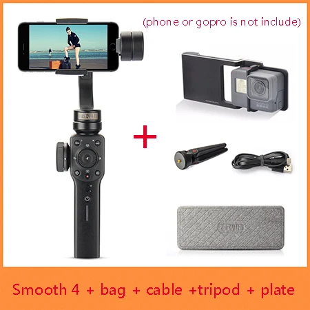 Smooth 4 and plate Zhiyun Smooth 4 3-осевой ручной шарнирный стабилизатор для камеры для iPhone X 8 7 Plus 6 Plus samsung Galaxy S8+ S8 S7 S6 S5, гладкая 4 - Цвет: Smooth 4 and plate