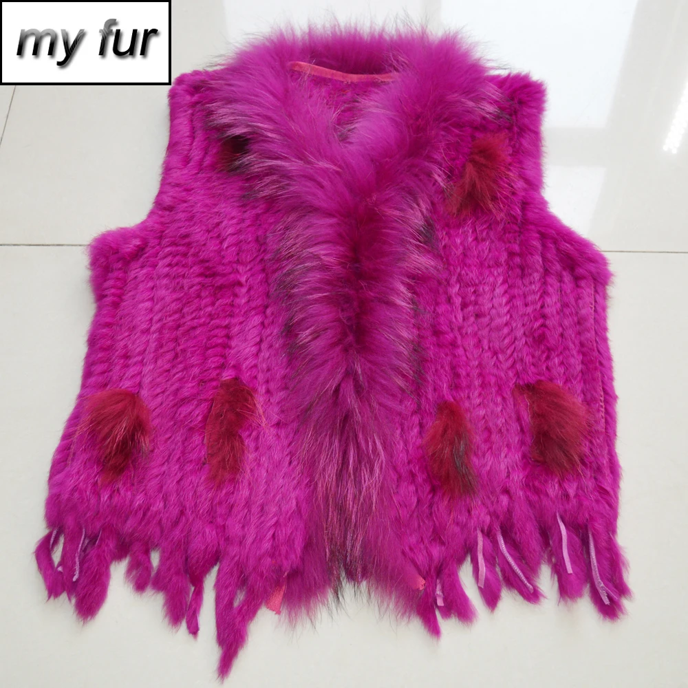 Женский жилет из натурального кроличьего меха вязаный ручной работы пальто без