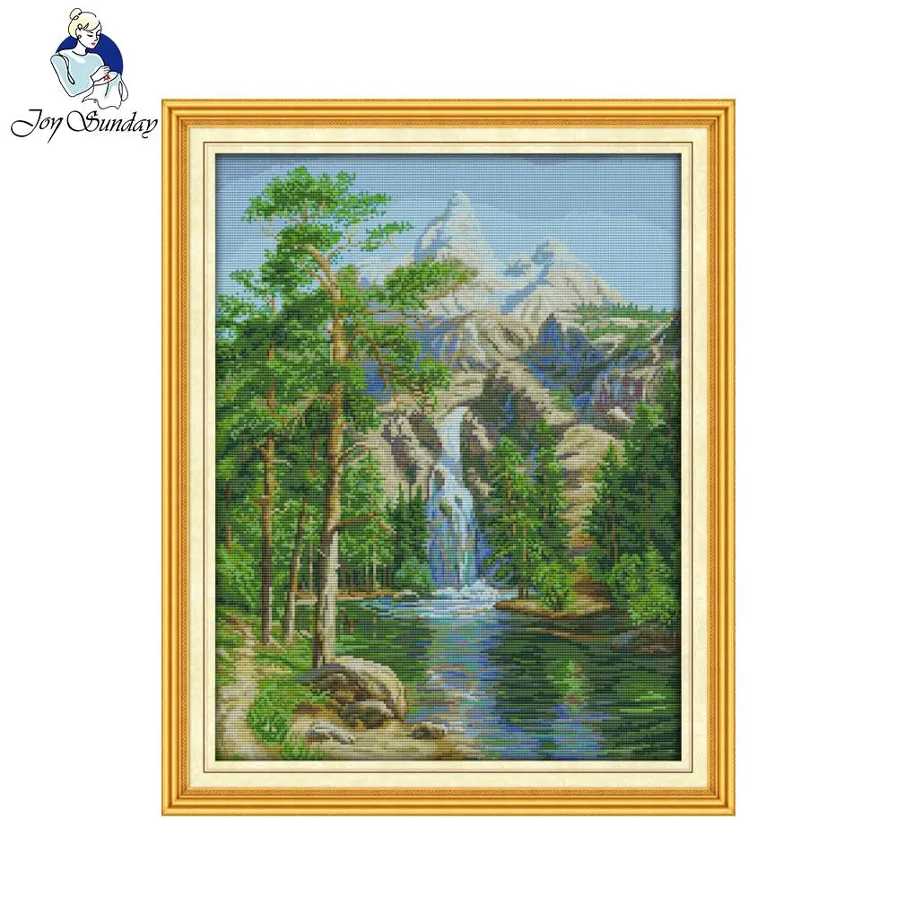Joy Sunday в живописном стиле High mountain and Flow water Популярный Набор для вышивки крестиком