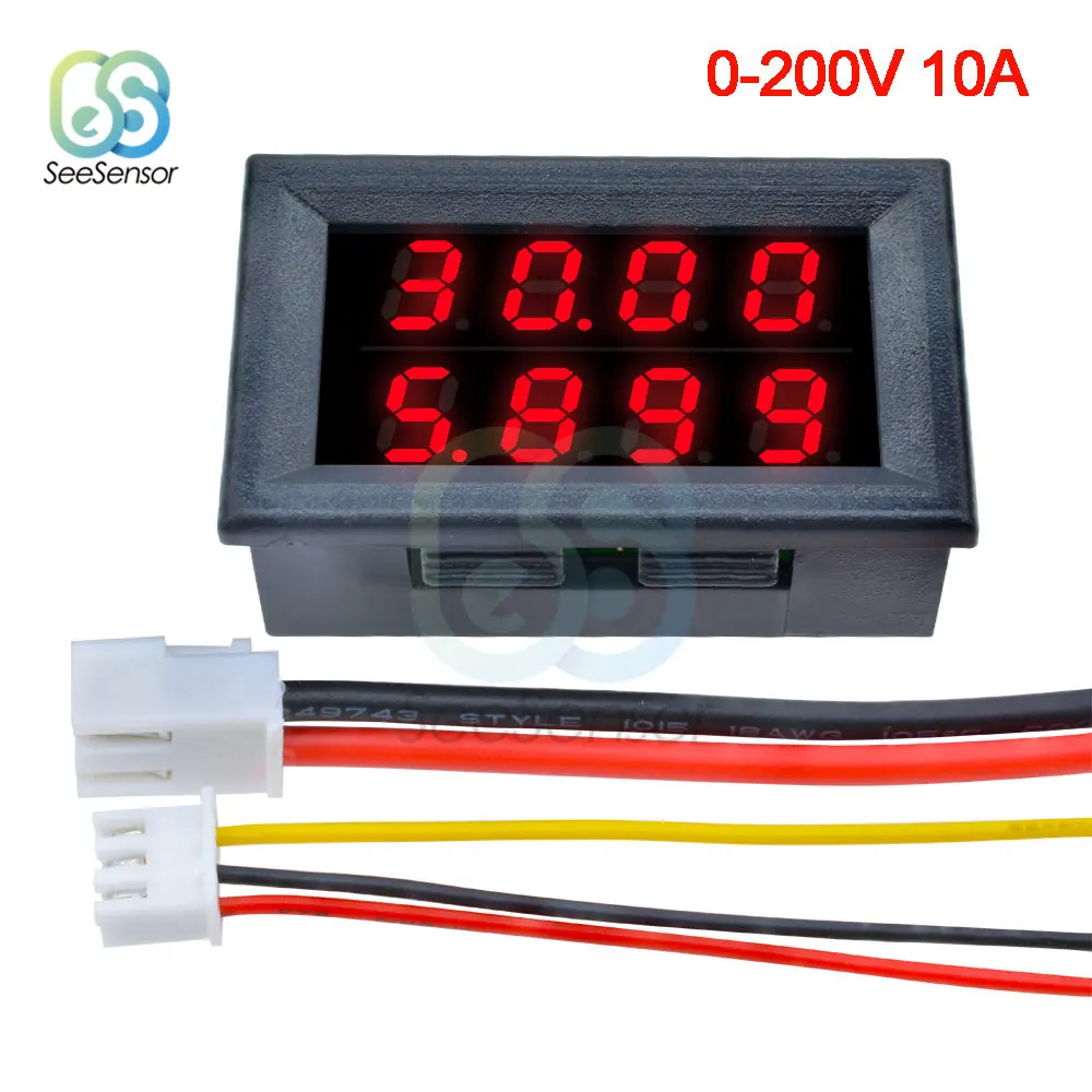 Red Red 200V 1 шт. 0,28 дюйма 0,28 дюйма постоянного тока 0-100 в 0-200 в 10 А Вольтметр Амперметр красный+ синий/красный+ красный светодиодный Усилитель Двойной Цифровой Вольтметр Манометр светодиодный дисплей - Цвет: Red Red 200V