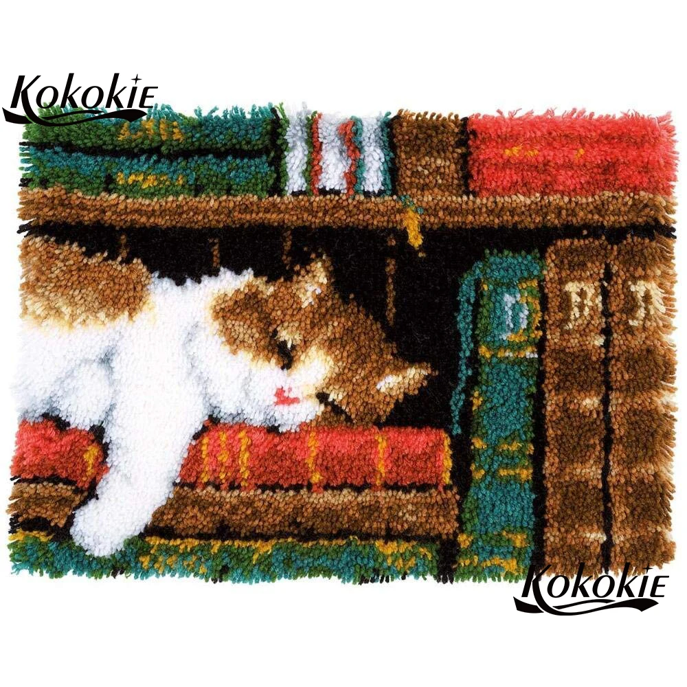 

diy yarn latch hook kits rug printed canvas crochet tapis sleeping cat needle for carpet tapestry kits pattern latch hook kussen