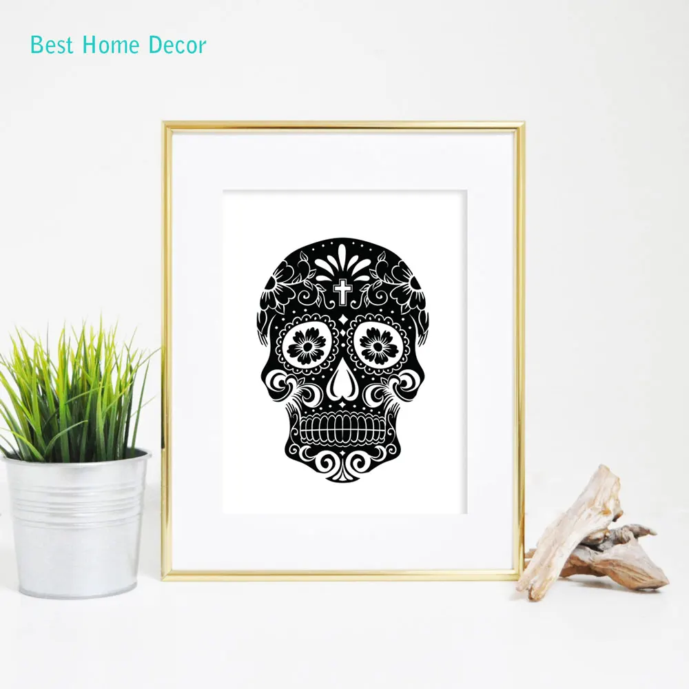 Сахарный череп художественный принт черный искусство день всех святых настенный