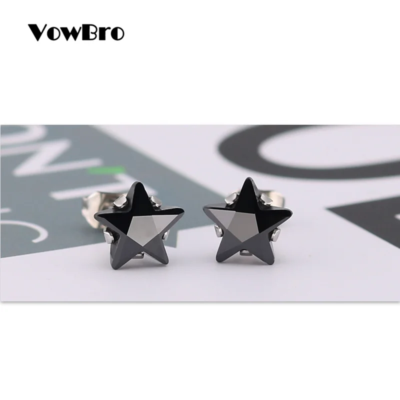 VowBro Jewelry Black Star Stud Earrings for Women Girls Stainless Steel Cute Crystal Kids Accessories | Украшения и аксессуары