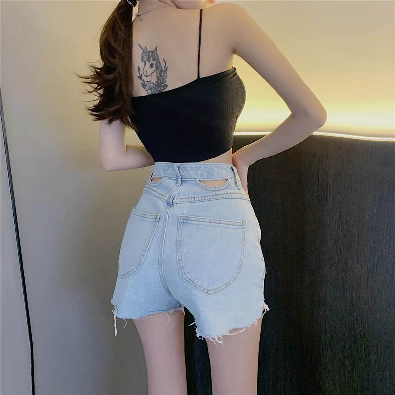 Женские джинсовые шорты с завышенной талией летние женские потертостями и