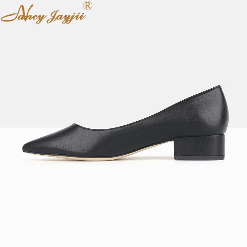 

Nancyjayjii Black PU Pumps Women’S Office Party Casual Pointed Toe Med Chunky Heels Woman’S Slip On Classic Shoes 2021 Autumn 38