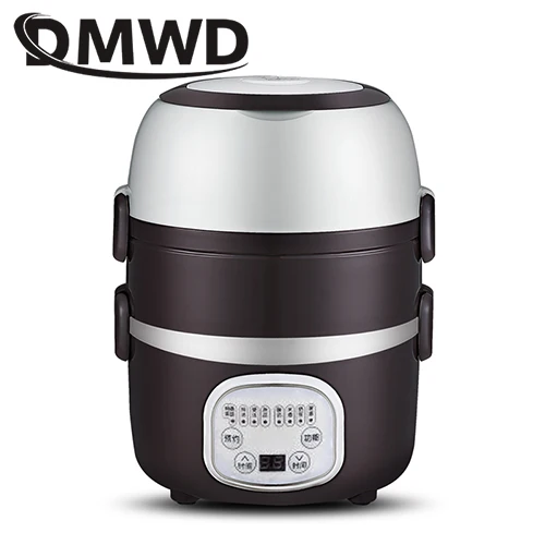 brown smart three DMWD мини-рисоварка, портативная, 2/3 слоев, коробка для еды, Ланч-бокс, пароварка, тепловой горшок для приготовления пищи, Подогрев пищи, Электрический Ланчбокс, контейнер, ЕС - Цвет: brown smart three