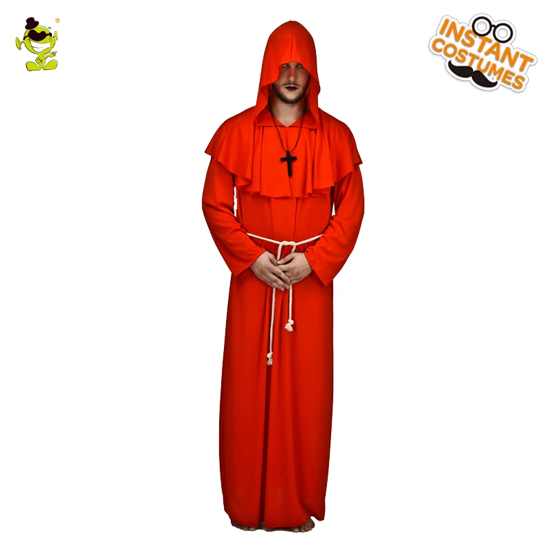 

Men's Friar Tuck Halloween Costume Cosplay Party Red Long Robe Career Outfit Purim Party Role Play Fancy Dress Up