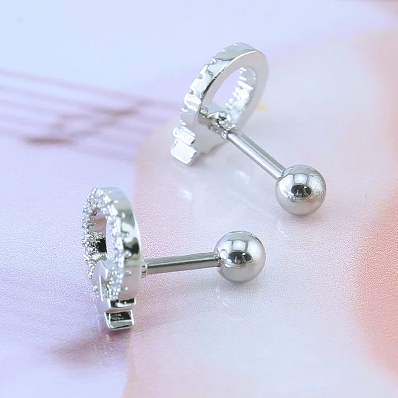 Женские круглые серьги гвоздики из нержавеющей стали с фианитом|round circle earrings|ear
