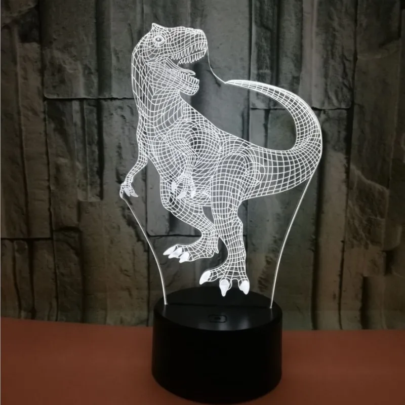 Красочная сенсорная 3d лампа Иллюзия светодиодный ночник USB динозавр атмосфера
