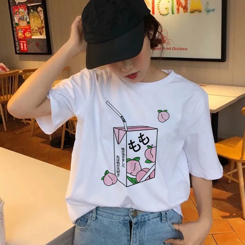 Футболка с изображением персикового сока в японском стиле футболка гранж для