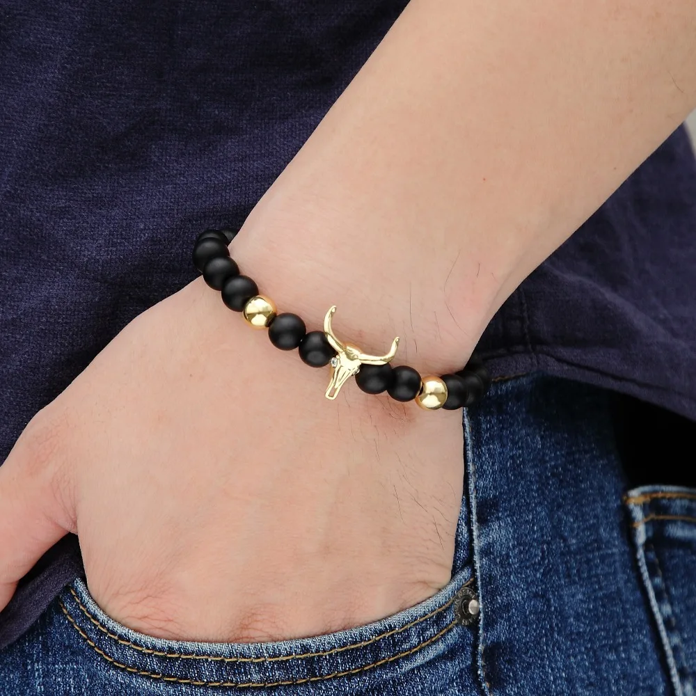 Новый браслет с бусинами JAAFAR головой оленя из натуральных фианитов мужской