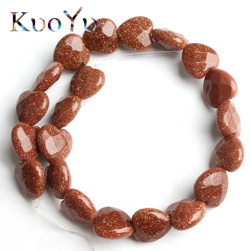 Gold Sand Натуральный кварц малахит, опал, каменные бусины в форме сердца, свободные бусины для самостоятельного изготовления ювелирных изделий, браслет, ожерелье 7,5 дюйма 10 мм - Цвет: Gold Sand