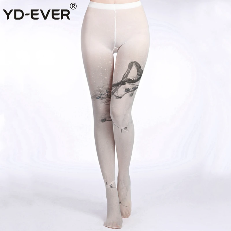 Женские серые колготки с рисунком YD EVER хлопковые жаккардовые брендовые модные