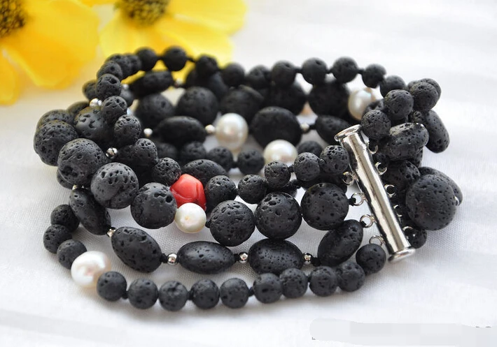 Бесплатная доставка&gt @&gt 5 прядей черная круглая монета Лава белый жемчужный