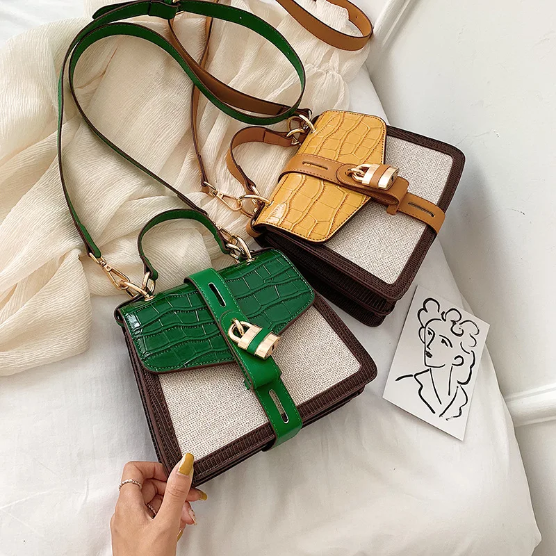 Advanced sense small women's new Korean version of the single-shoulder slant with fashion hand stone pattern square bag |