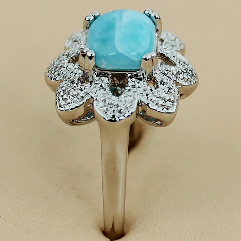Fleure Esme Larimar Vintage Engagement Wedding rings jewelery for women accessories dropshipping Rhodium Plated R3532 size 6 7 8 | Украшения