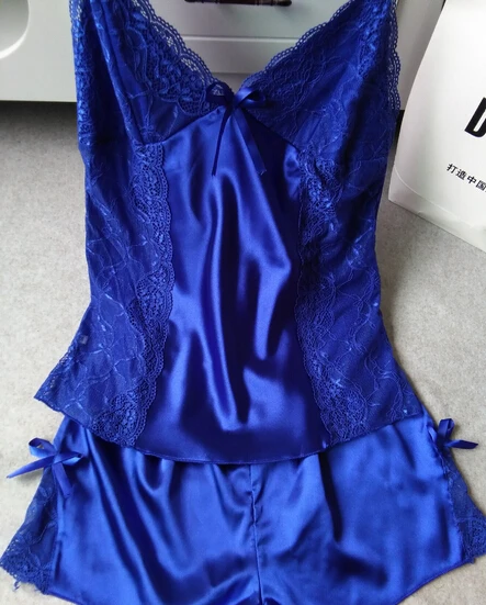 Пикантный женский кружевной прозрачный пижамный комплект с глубоким v образным