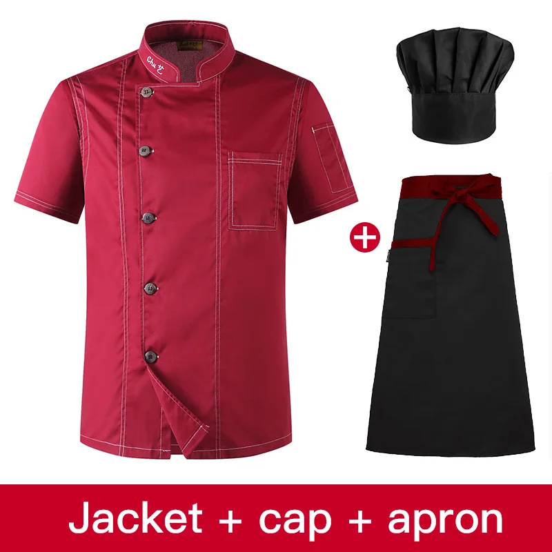 Jacket apron hat Куртка шеф-повара гостиницы, ресторана шеф-повара форма короткий рукав с дышащей сеткой спецодежды Ресторан общественного питания Кухня хлебобулочные изделия шеф-повара - Цвет: Jacket apron hat