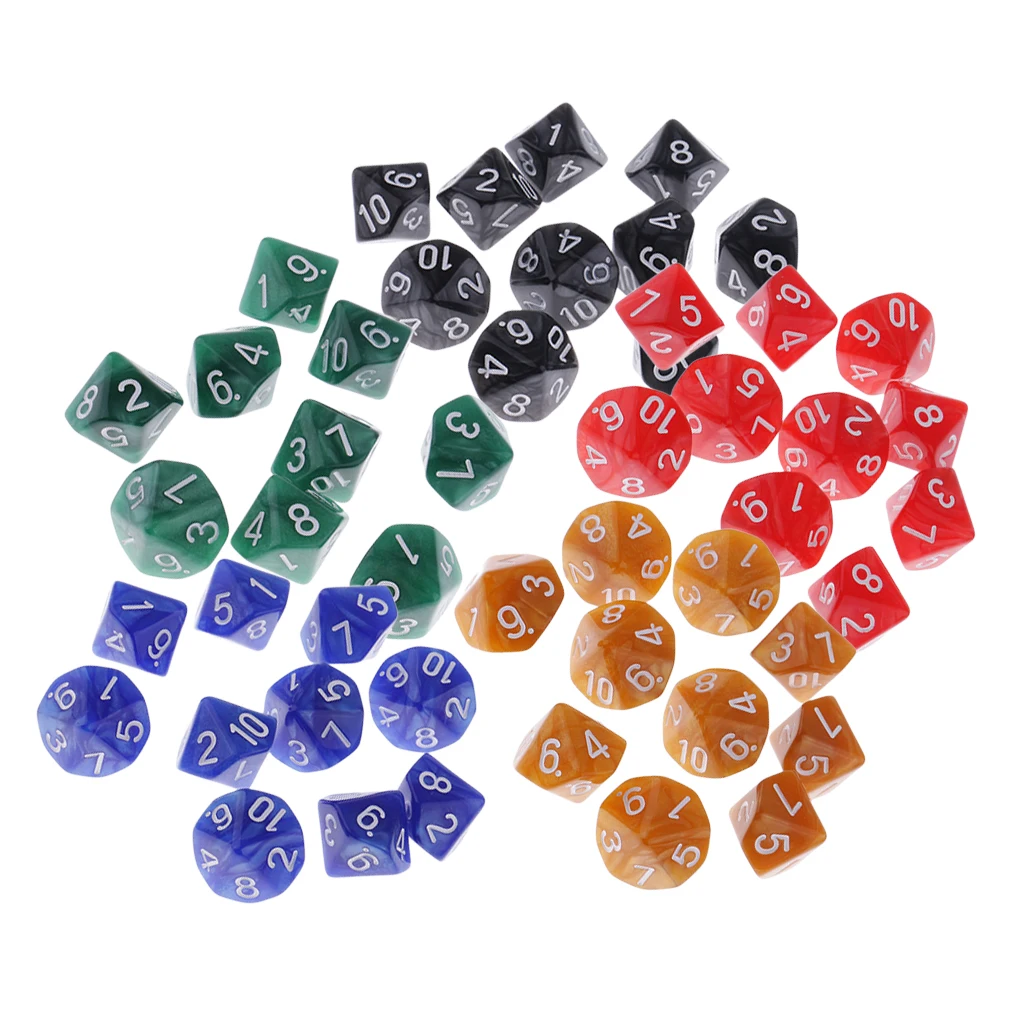 

50pcs Plastic 10-sided Polyhedral Dices D10 Set Party Game Toys Props Colorful Dice for Bar Pub Casino