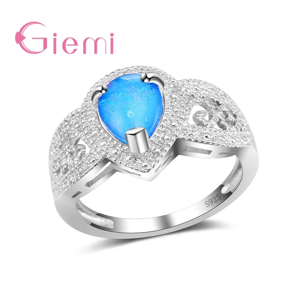 

SolidGeometric Ring Fashion Water Drop Jewelry For Women Young Girl Child Gifts Fire Opal Anel Wholesale