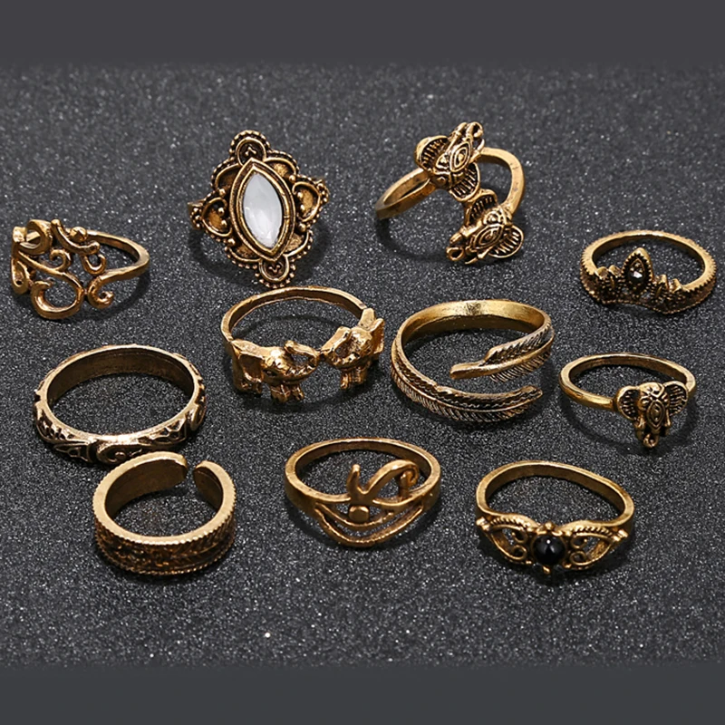 YAOLOGE Vintage Knuckle Ring Set for Women Fashion Anel Aneis Bague Femme Stone Midi Finger Rings Boho Jewelry 11pcs R156 | Украшения и