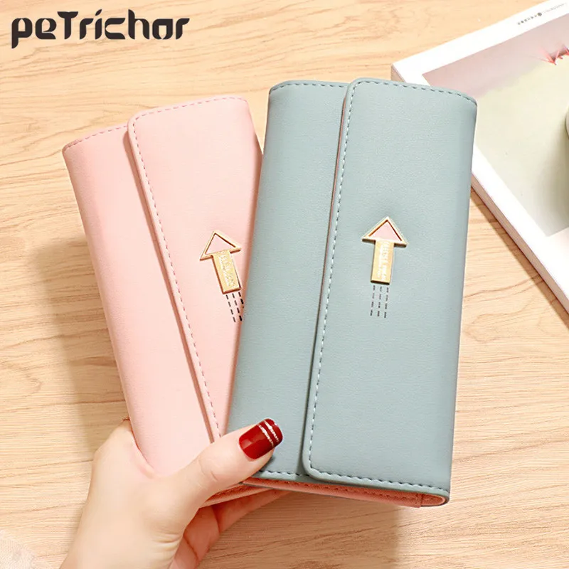 Брендовые длинные женские кошельки со стрелками тройного сложения Дамский