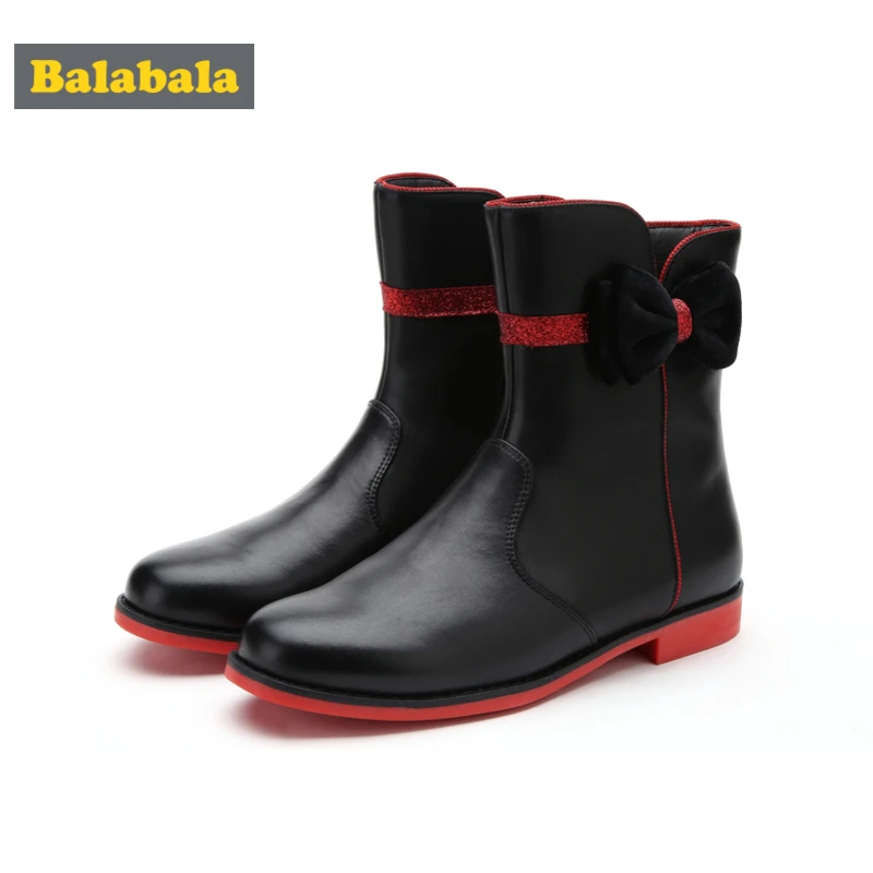 Balabala/Сапоги до середины икры из искусственной кожи на флисовой подкладке с бархатным бантом для девочек-подростков, с блестящей отделкой, на молнии сбоку