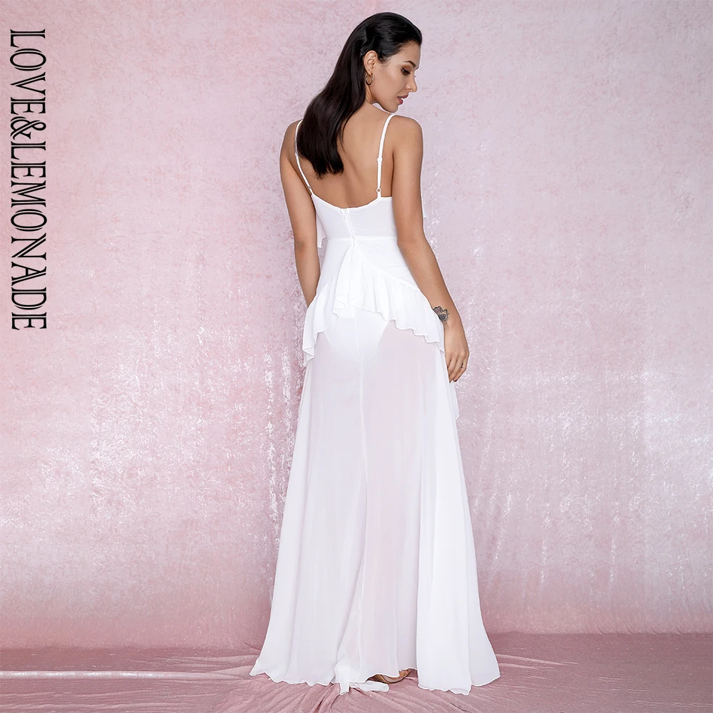 Женское пляжное платье Love&ampLemonade длинное белое кружевное шифоновое с разрезом