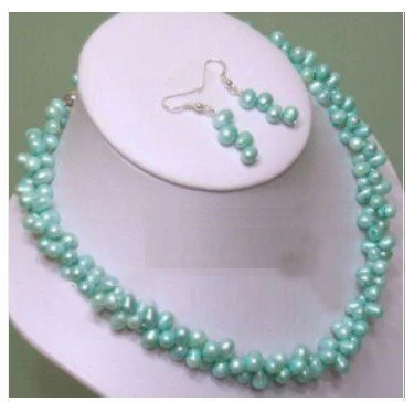 

Freshwater Sky-blue pearl Silver Clasp Earring Necklace Free shipping