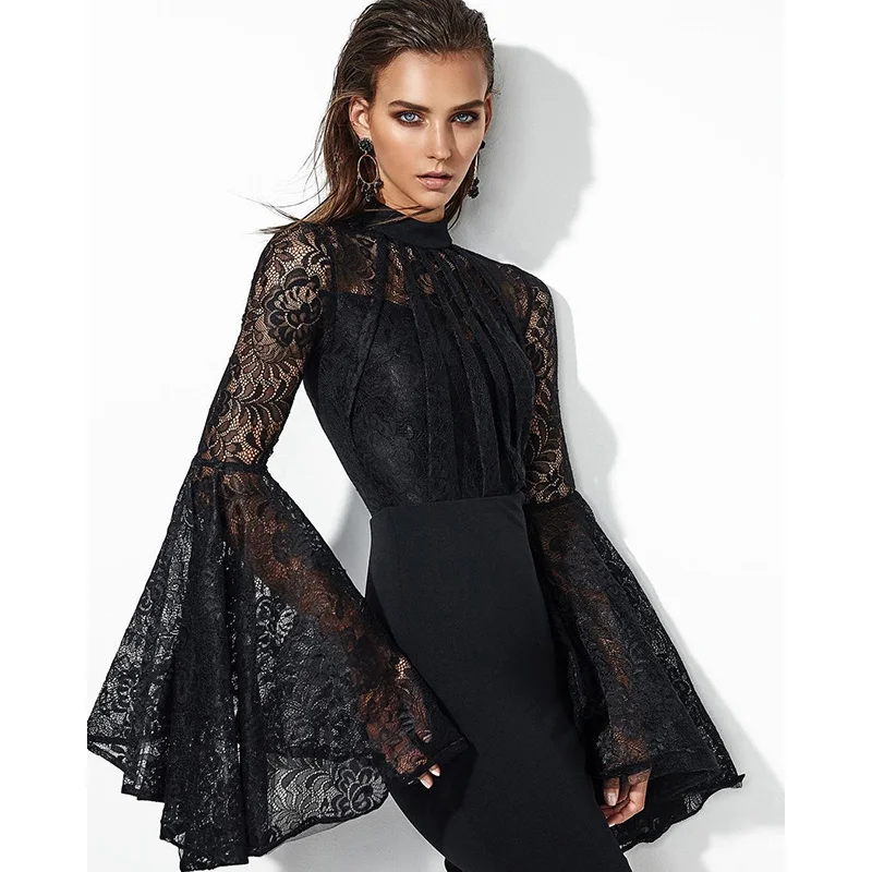 2019 New Winter Bandage Dress Chic Lace O Neck Long Sleeve Black Celebrity Party Sexy Woman Vestidos Wholesale | Женская одежда
