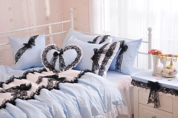 Элегантный кружевной пододеяльник Королевский размер 4 шт. синее покрывало юбка