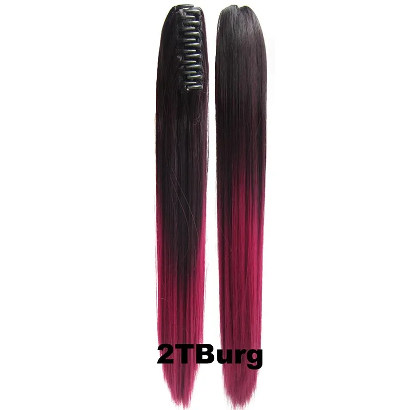 DELICE Long Straight Claw Ponytails Ombre Color Heat Resistant Synthetic Hair Pony Tails Extensions For Women - Color: 2TBurg