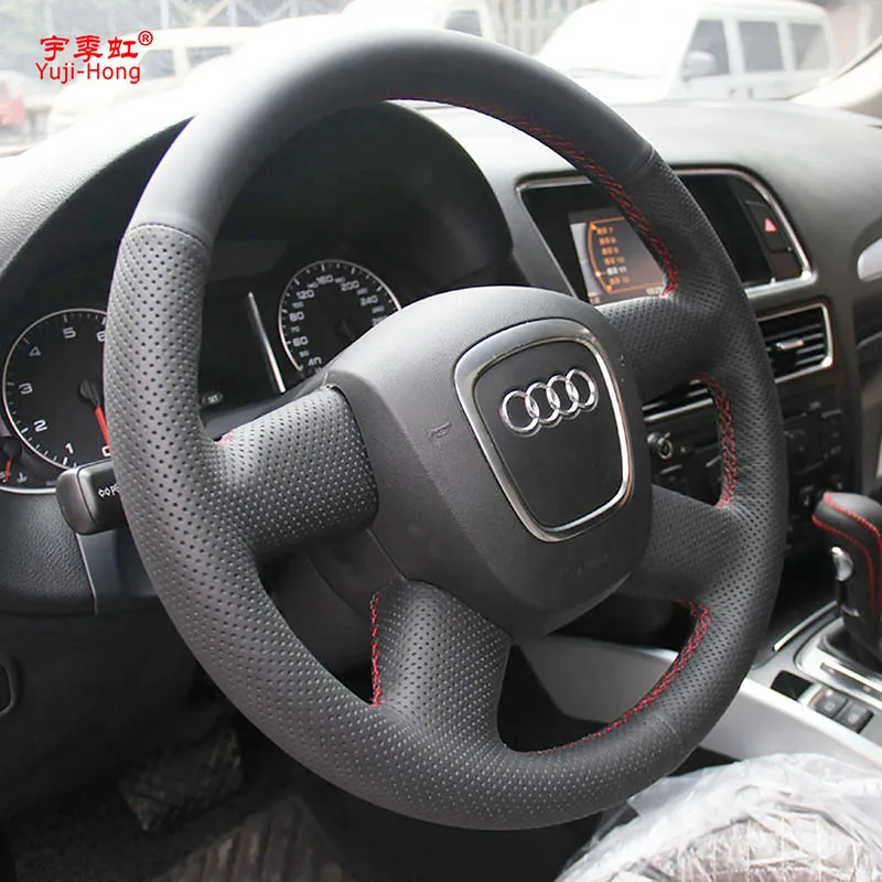 Yuji-Hong чехлы на руль из искусственной кожи для автомобиля, чехол для Audi старый A4 B7 B8 A6 C6 Q5 Q7 ручной работы черный кожаный чехол