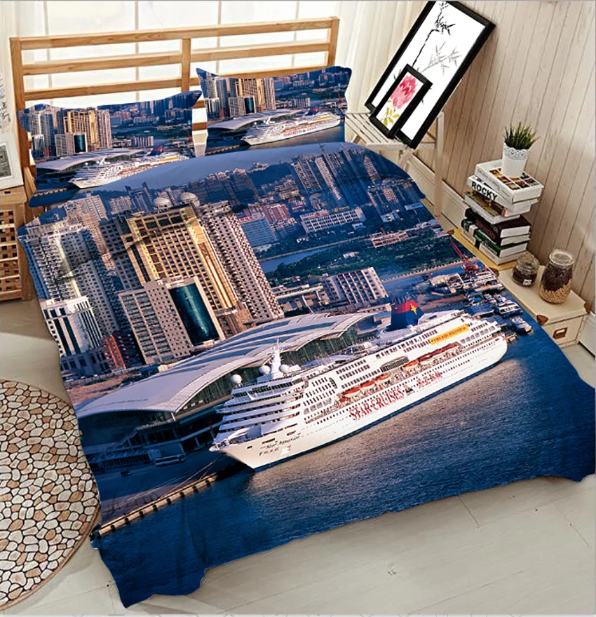 Queen luxury 3d bedding sets Nightscape pattern California king Twin Full bedsheet Fitted sheet style Duvet bed cover | Дом и сад