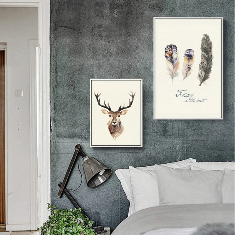 

Deer Head Canvas Painting Dandelion Feather Nordic Posters And Prints Pop Wall Art Pictures For Living Room Decor Unframed