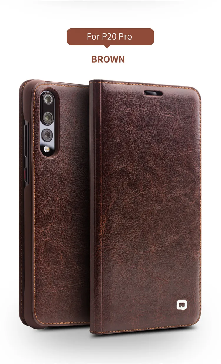 QIALINO Phone Case Cover for Huawei P20 Pro P20Pro Ultra Slim Vintage Genuine Leather Wallet Card Slots Bag Flip Folio Cases