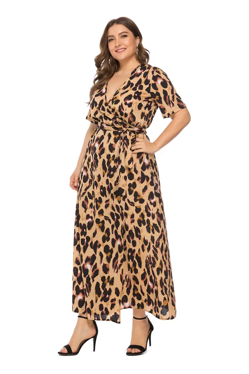 Женское леопардовое длинное платье Maxdiroo летнее пляжное с глубоким V-образным