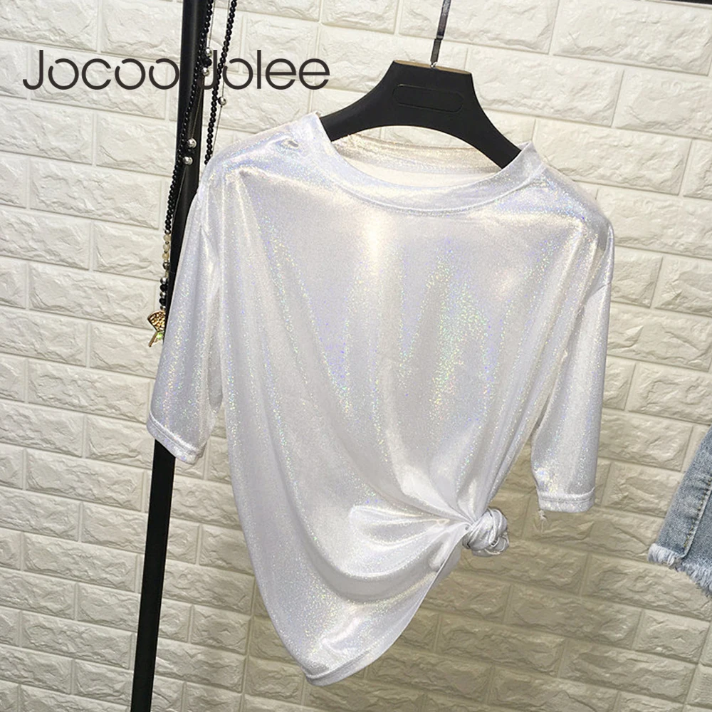 Женские сексуальные блестящие футболки Jocoo Jolee для клуба женские летние