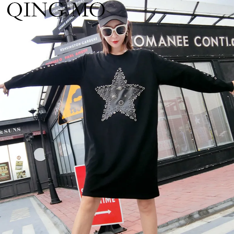 Цин MO Геометрическая Звезда Шаблон Платья 2018 роковой декорированные заклепками